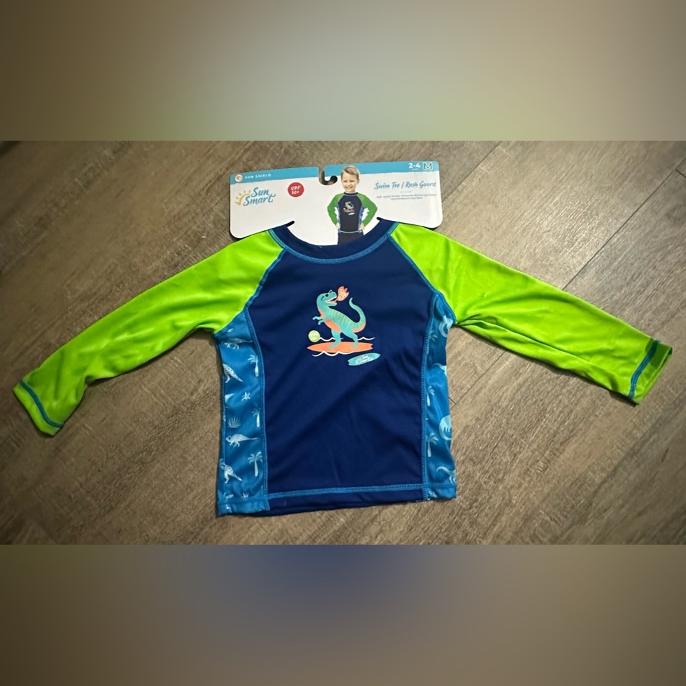 Sun Smart Swim Tee/Rash Guard Kids Medium 2-4 Years UPF 50+ Surfing Dinosaur